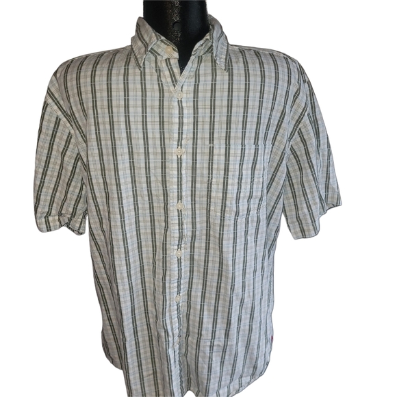 Levi's Men's Short Sleeve White, Green and Blue Checkered Shirt M - Picture 1 of 4